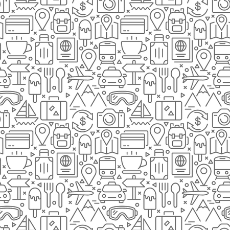 Travel seamless pattern with thin line iconsのイラスト素材