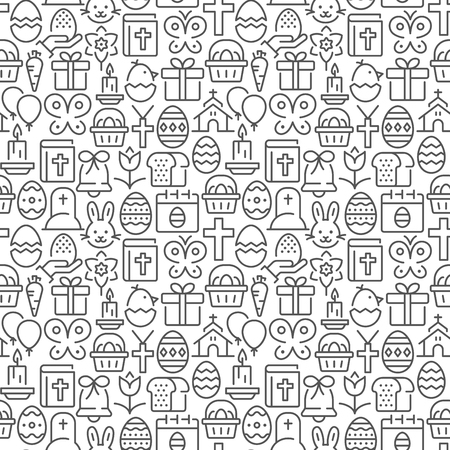 Easter seamless pattern with thin line iconsのイラスト素材