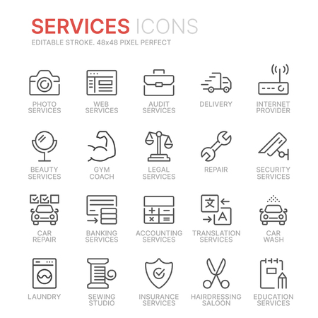 Collection of services line icons. 48x48 Pixel Perfect. Editable strokeのイラスト素材