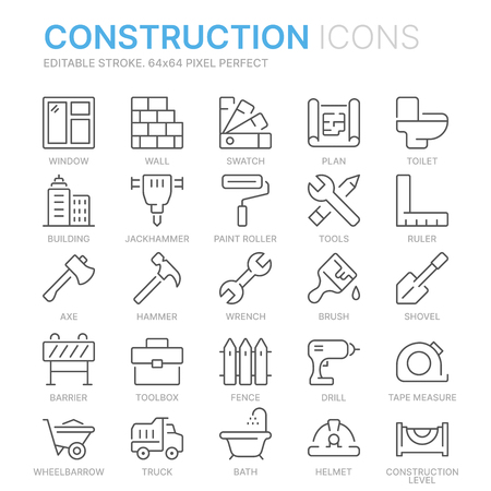 Collection of construction related related line icons.のイラスト素材