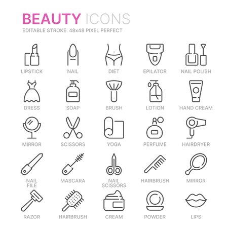 Collection of beauty related line icons. 48x48 Pixel Perfect. Editable strokeのイラスト素材