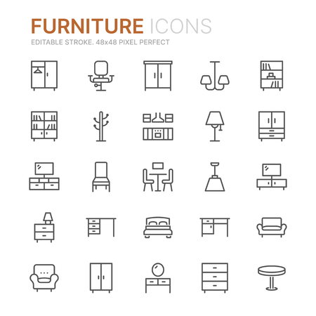 Collection of furniture line icons. 48x48 Pixel Perfect. Editable strokeのイラスト素材