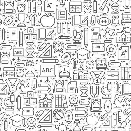 Back to school seamless pattern with line iconsのイラスト素材