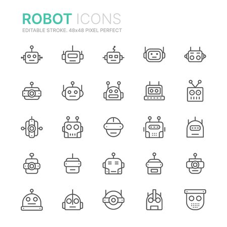 Collection of robots line icons. 48x48 Pixel Perfect. Editable strokeのイラスト素材