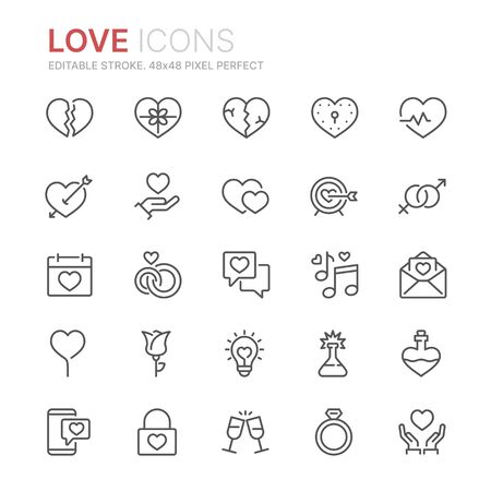 Collection of love related line icons. 48x48 Pixel Perfect. Editable strokeのイラスト素材