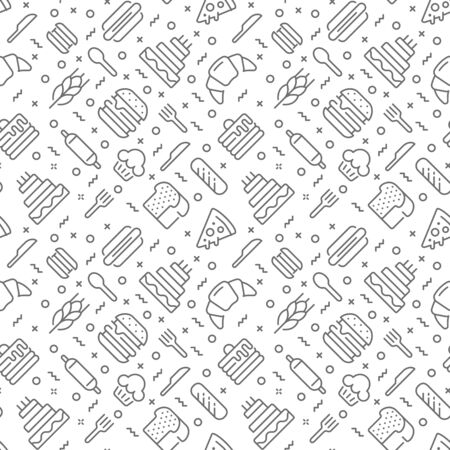 Bakery seamless pattern with thin line iconsのイラスト素材