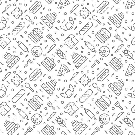 Bakery seamless pattern with thin line iconsのイラスト素材