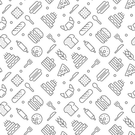 Bakery seamless pattern with thin line iconsのイラスト素材