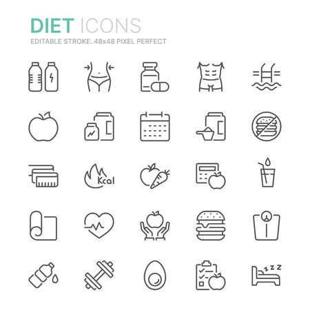 Collection of diet related line icons. 48x48 Pixel Perfect. Editable strokeのイラスト素材