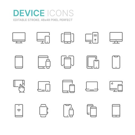 Collection of device related line icons. 48x48 Pixel Perfect. Editable strokeのイラスト素材