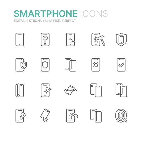 Collection of smartphone protection related line icons. 48x48 Pixel Perfect. Editable strokeのイラスト素材