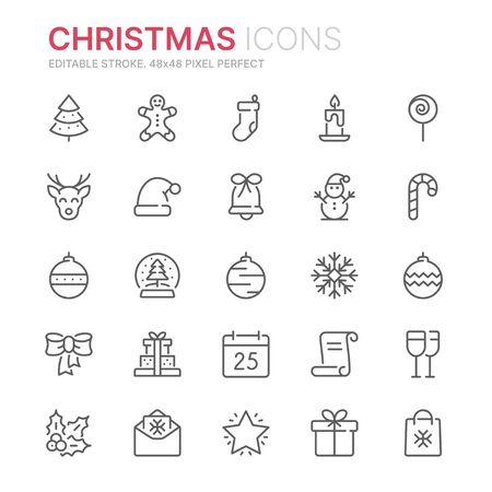 Collection of christmas related line icons. 48x48 Pixel Perfect. Editable strokeのイラスト素材