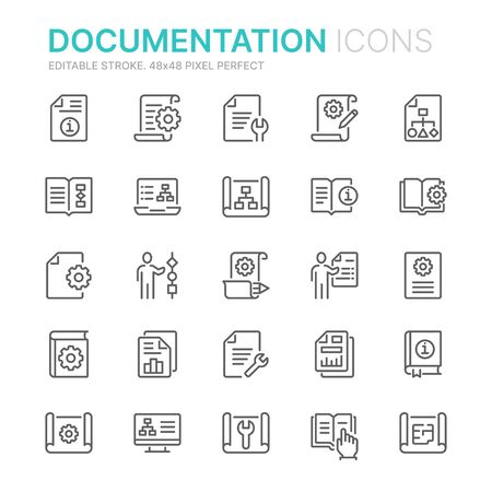 Collection of technical documentation related line icons. 48x48 Pixel Perfect. Editable strokeのイラスト素材