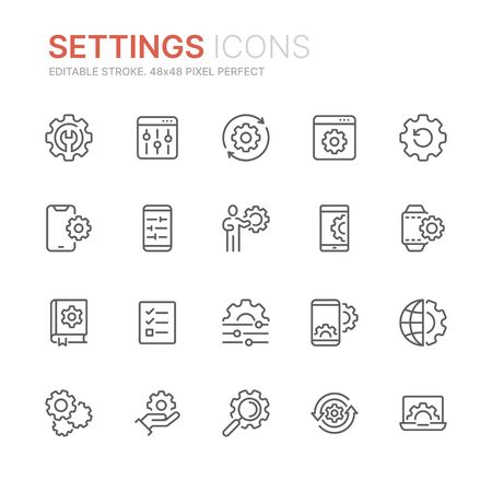 Collection of setting and options related line icons. 48x48 Pixel Perfect. Editable strokeのイラスト素材