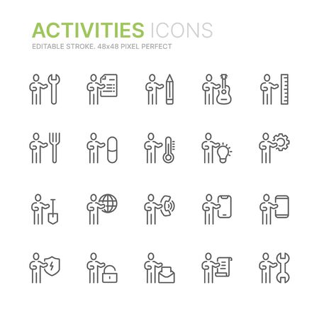 Collection of people activities, professions, occupation related line icons. 48x48 Pixel Perfect. Editable strokeのイラスト素材