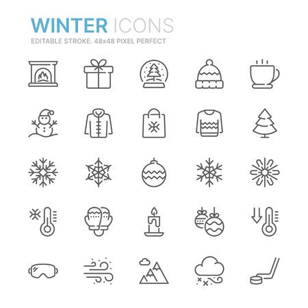 Collection of winter related line icons. 48x48 Pixel Perfect. Editable strokeのイラスト素材