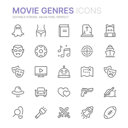 Collection of movie genres related line icons. 48x48 Pixel Perfect. Editable strokeのイラスト素材