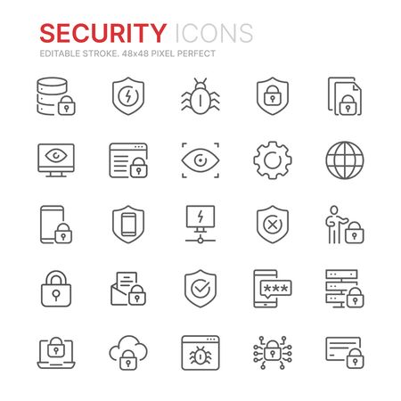 Collection of internet security related line icons. 48x48 Pixel Perfect. Editable strokeのイラスト素材