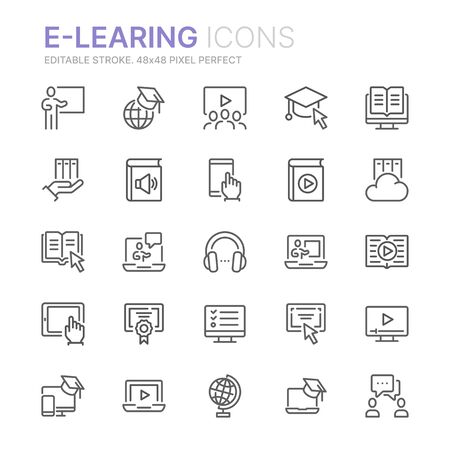 Collection of e-learning related line icons. 48x48 Pixel Perfect. Editable strokeのイラスト素材