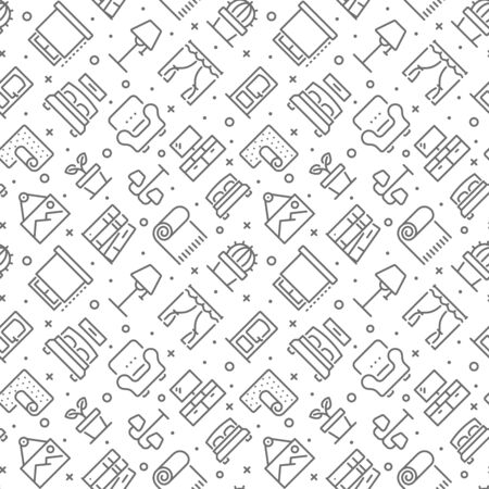 Home interior and decor related seamless pattern with outline iconsのイラスト素材
