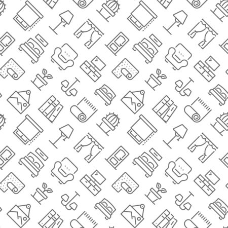 Home interior and decor related seamless pattern with outline iconsのイラスト素材