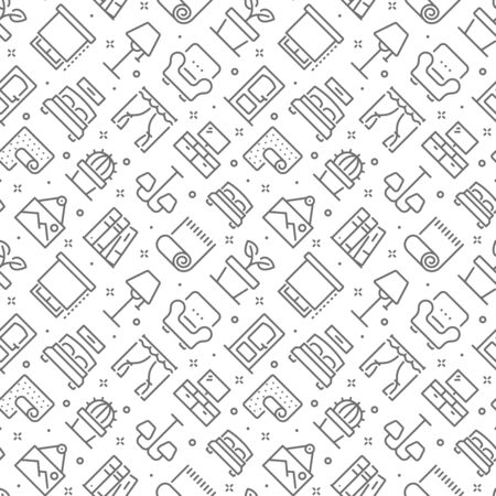 Home interior and decor related seamless pattern with outline iconsのイラスト素材