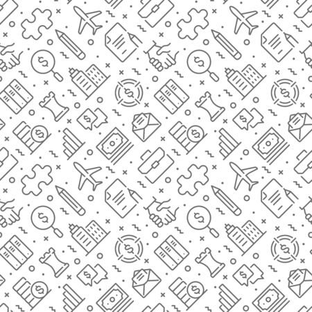 Business related seamless pattern with outline iconsのイラスト素材