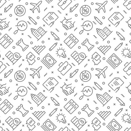 Business related seamless pattern with outline iconsのイラスト素材