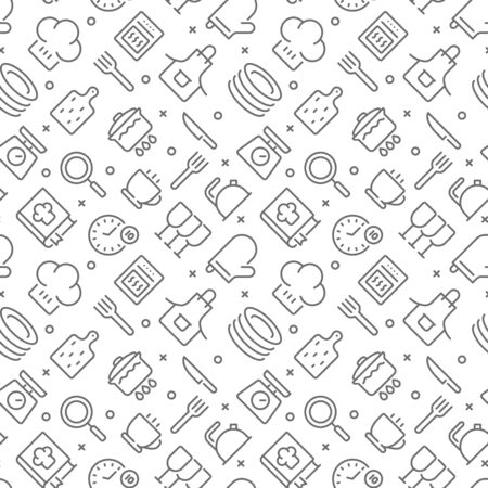 Cooking and kitchen related seamless pattern with outline iconsのイラスト素材