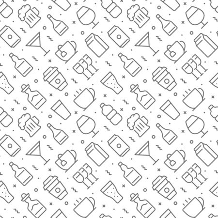Beverages related seamless pattern with outline iconsのイラスト素材