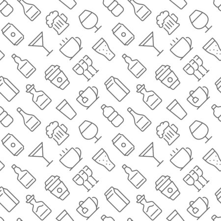 Beverages related seamless pattern with outline iconsのイラスト素材
