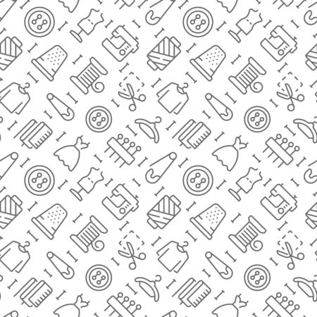 Sewing related seamless pattern with outline iconsのイラスト素材