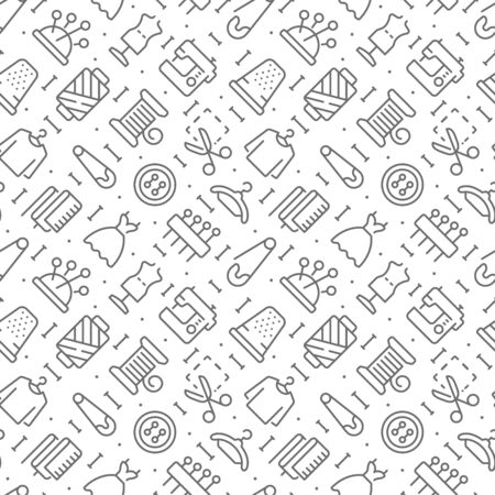 Sewing related seamless pattern with outline iconsのイラスト素材