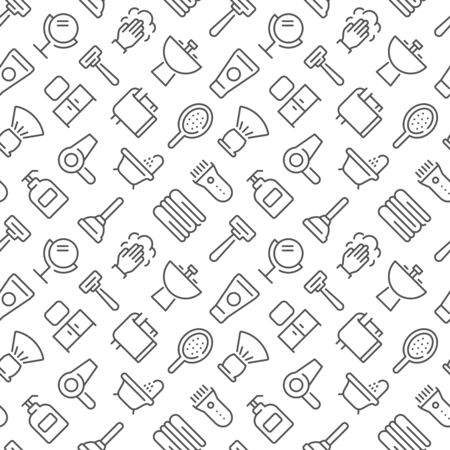 Bathroom related seamless pattern with outline iconsのイラスト素材