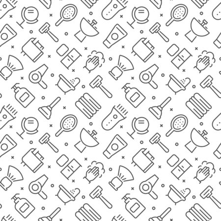 Bathroom related seamless pattern with outline iconsのイラスト素材