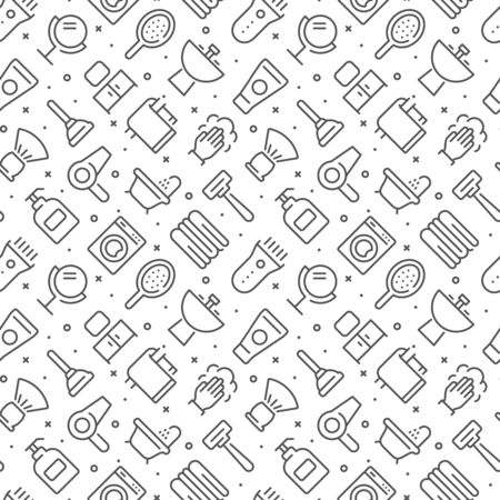 Bathroom related seamless pattern with outline iconsのイラスト素材