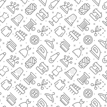 Sewing related seamless pattern with outline iconsのイラスト素材