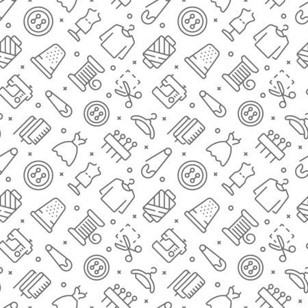 Sewing related seamless pattern with outline iconsのイラスト素材