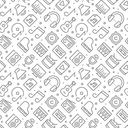 Music related seamless pattern with outline iconsのイラスト素材