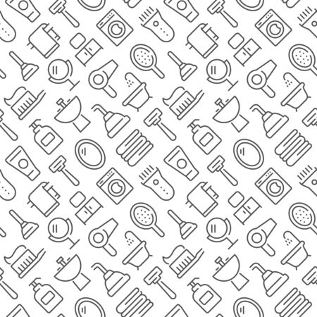 Bathroom related seamless pattern with outline iconsのイラスト素材