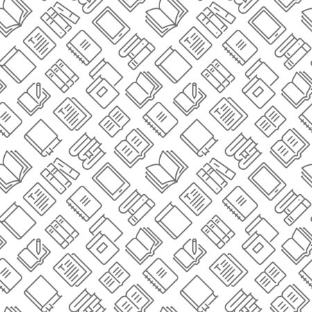 Books related seamless pattern with outline iconsのイラスト素材