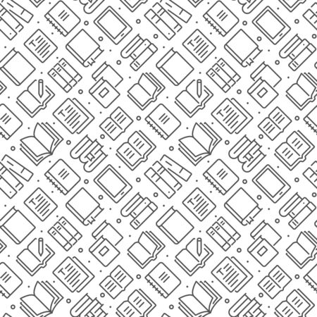 Books related seamless pattern with outline iconsのイラスト素材