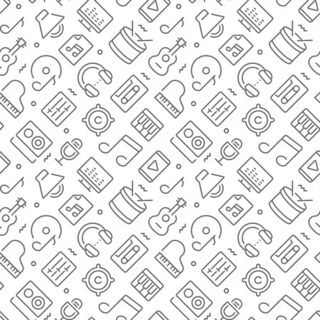 Music related seamless pattern with outline iconsのイラスト素材
