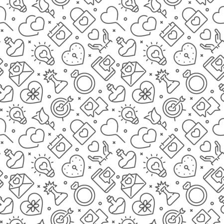 Love related seamless pattern with outline iconsのイラスト素材