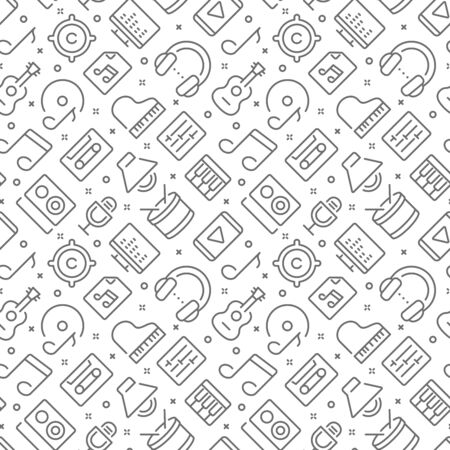 Music related seamless pattern with outline iconsのイラスト素材