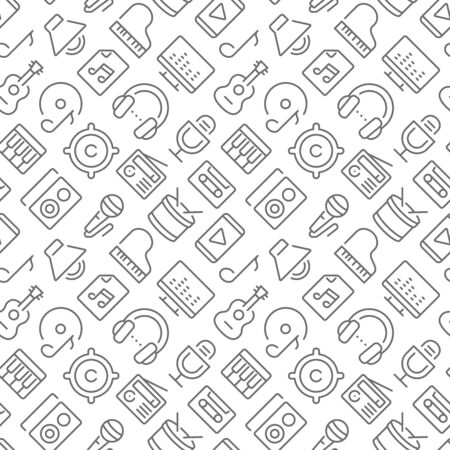 Music related seamless pattern with outline iconsのイラスト素材