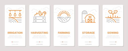 Web development realted vertical cards. Mobile app onboarding screens Templates for a website. Icons with editable strokeのイラスト素材