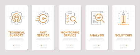 Business related vertical cards. Mobile app onboarding screens Templates for a website. Icons with editable strokeのイラスト素材