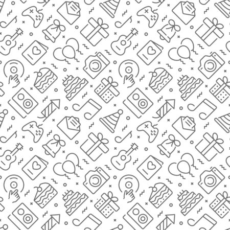 Birthday related seamless pattern with outline iconsのイラスト素材