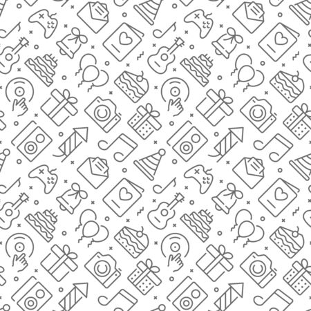 Birthday related seamless pattern with outline iconsのイラスト素材